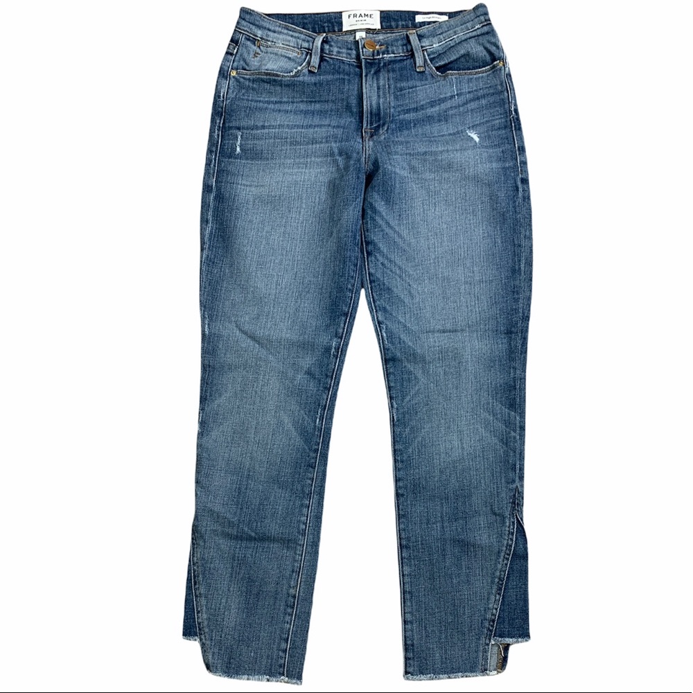 Frame Le High Straight Gusset Raw Hem‎ Blue Zip Fly Crop Women Sz26 Zip Jeans